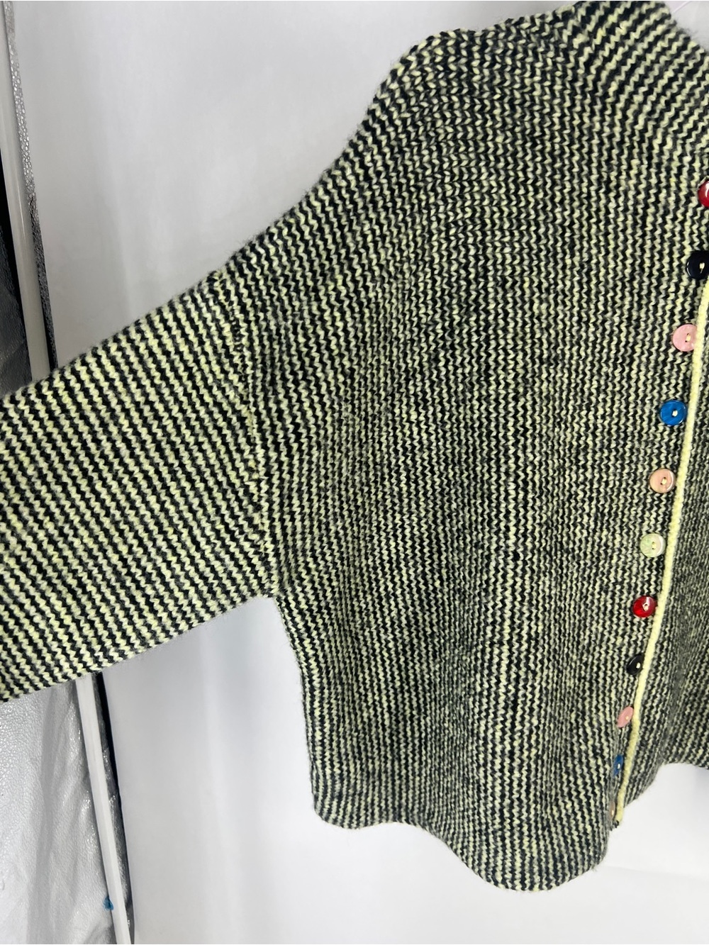Olive Striped Cardigan with Colorful Buttons - Picture 6 of 13